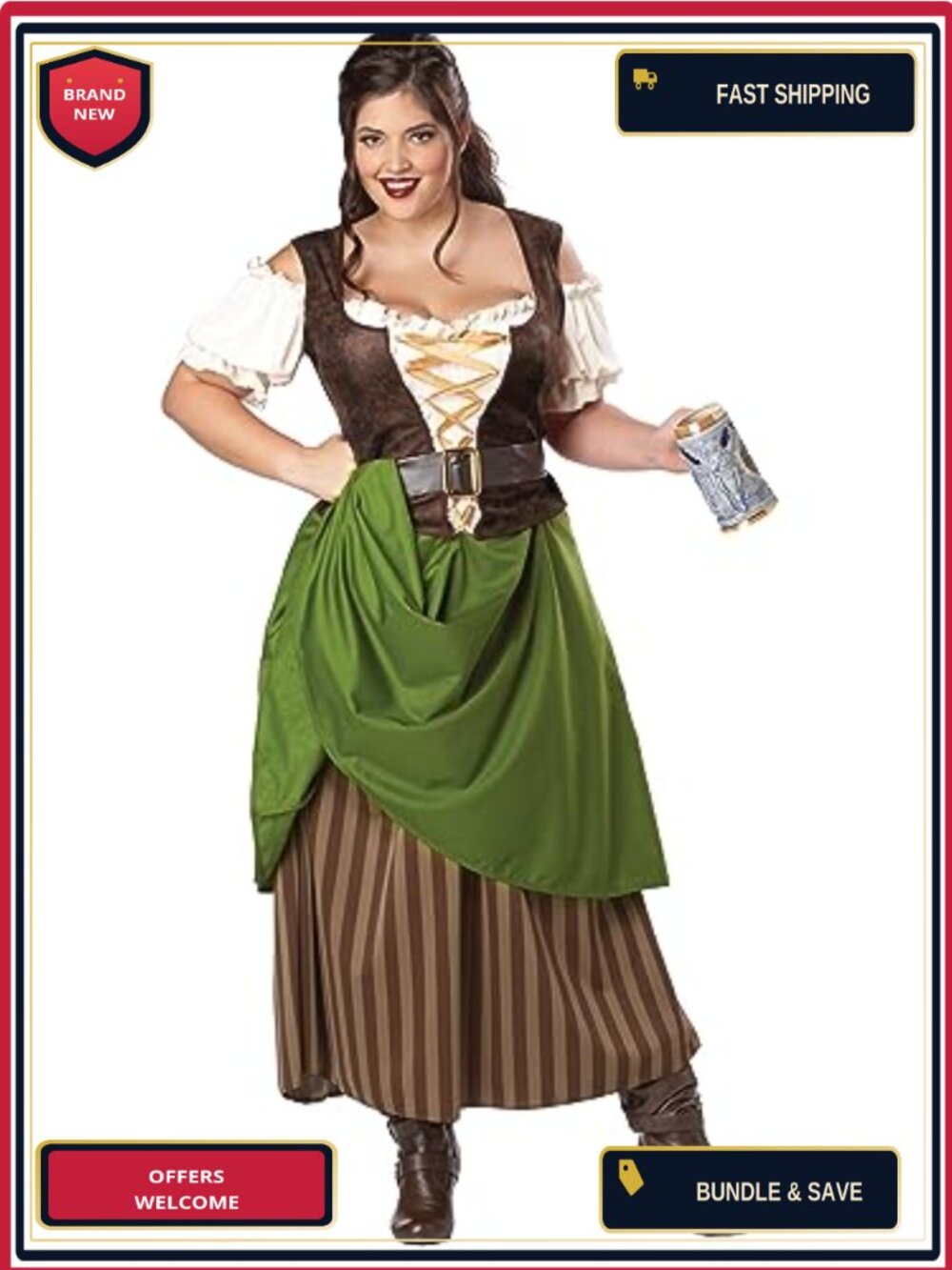 Plus Size Tavern Maiden Costume Dress Belt Adult Halloween